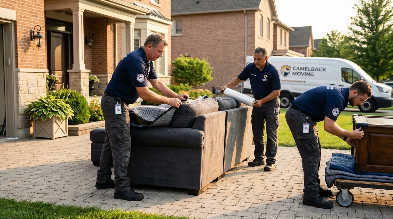 Large estate moving crew wrapping furniture in Bowbells, ND